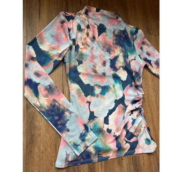 Rails Joelle Top Mock Neck Ruched Mesh Long Sleeve Top Medium Revolve - Picture 2 of 8